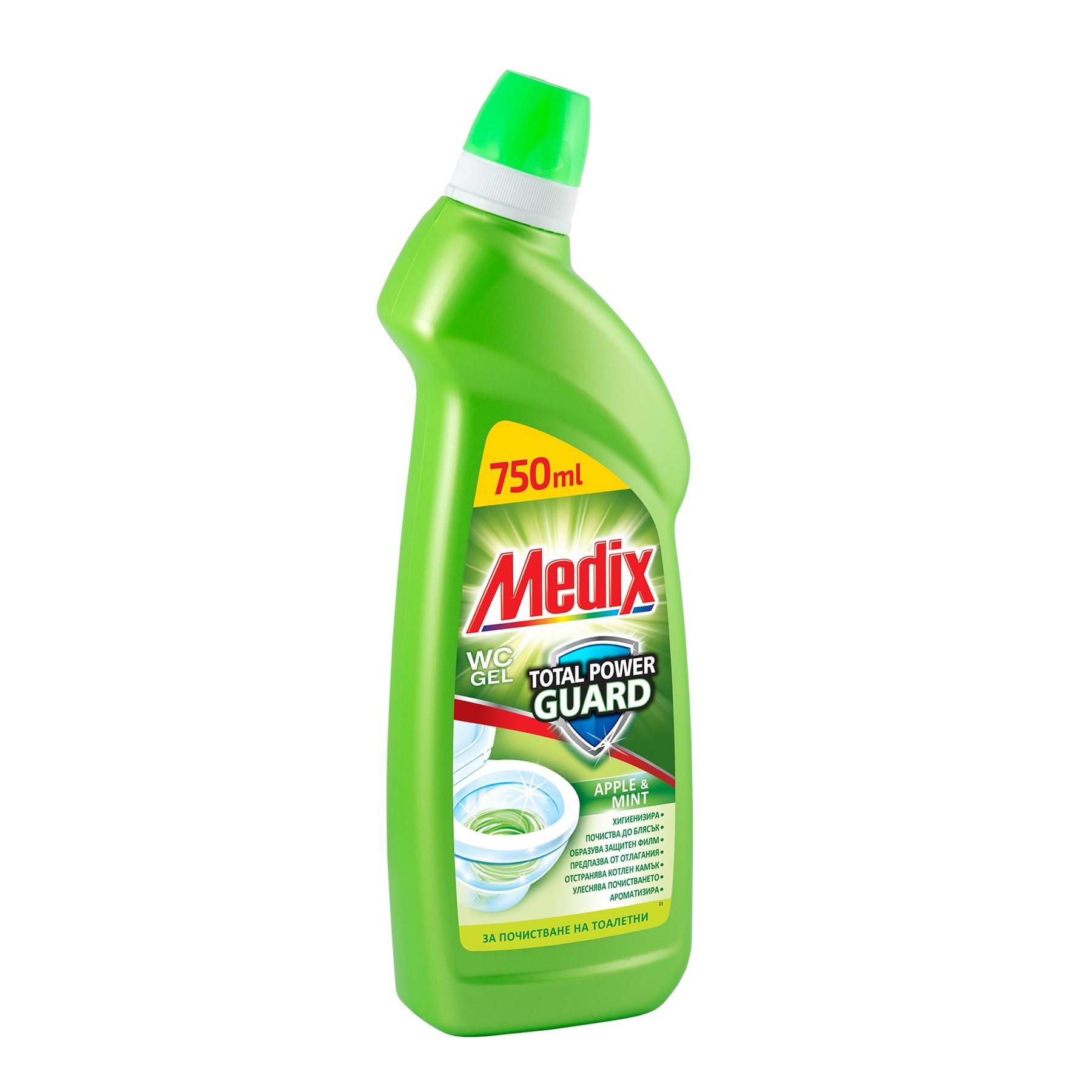 Toilet cleaner Medix Total Power Guard, gel, apple, light green, 750 ml
