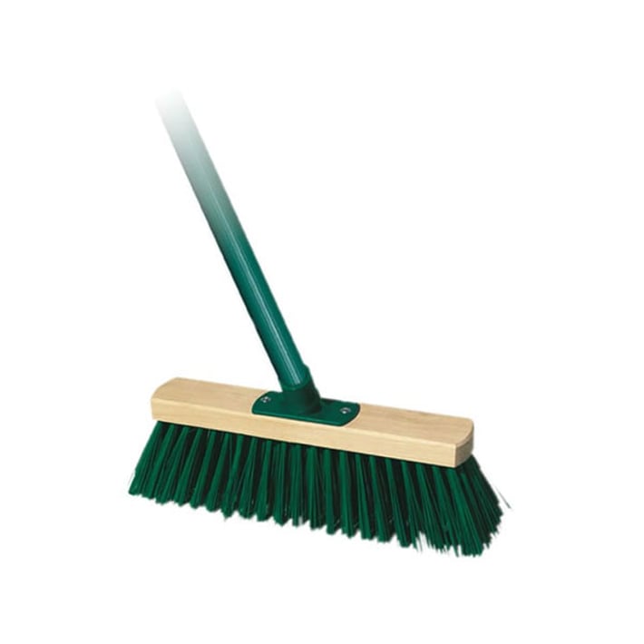 Метла York, индустриална, дървена, с конусовидна резба, 30 cm, зелена