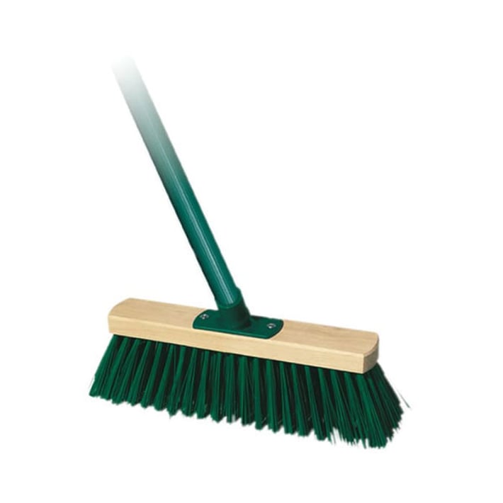 Метла York, индустриална, дървена, с конусовидна резба, 40 cm, зелена