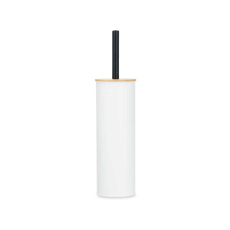 Toilet brush Berilo, metal, with bamboo lid, white
