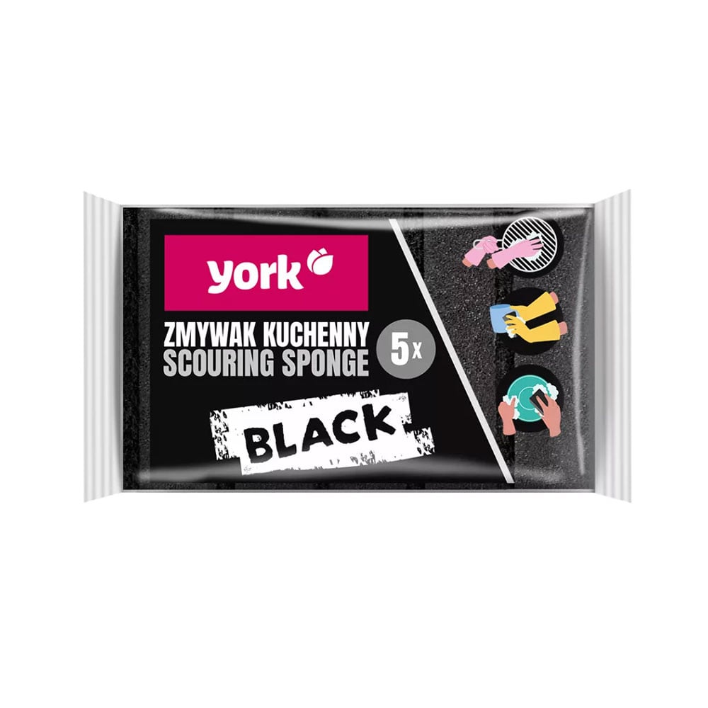 Household sponge York Maxi, double-layer, black, 5 pcs