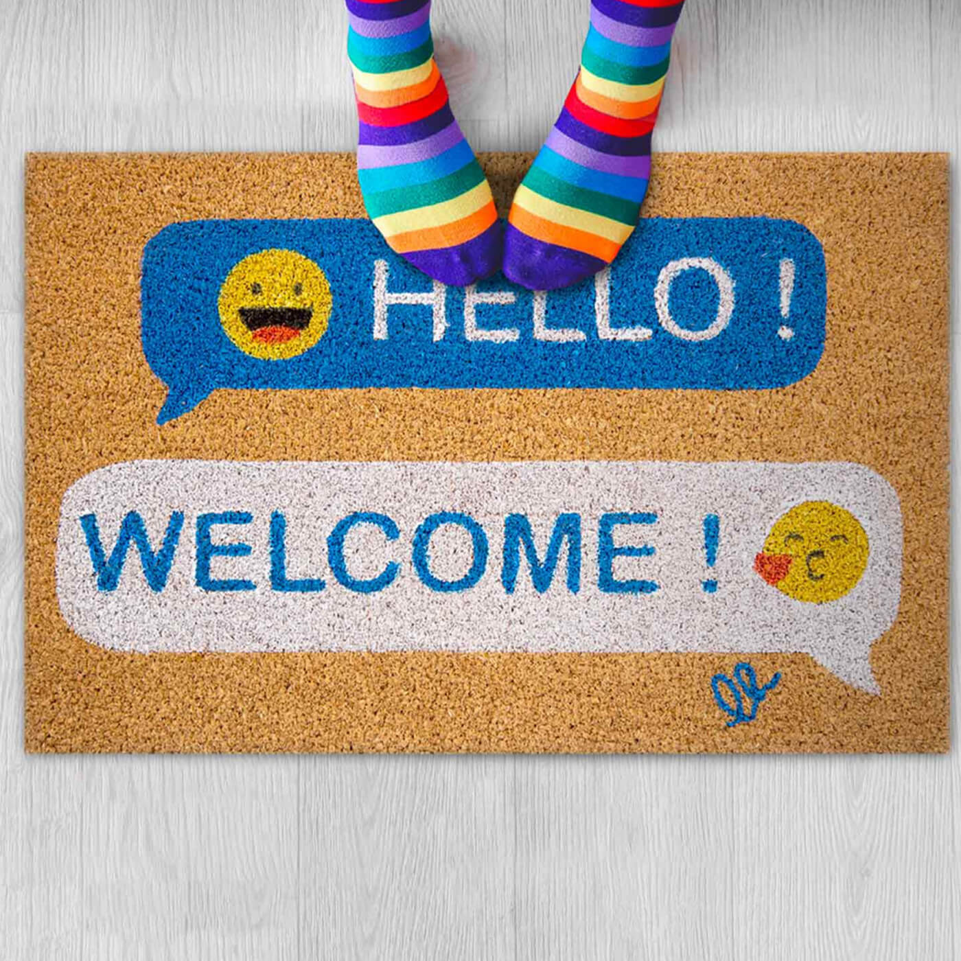 Doormat Olivo Cocco Joy - Hello/Welcome, coconut, 40 x 60 cm