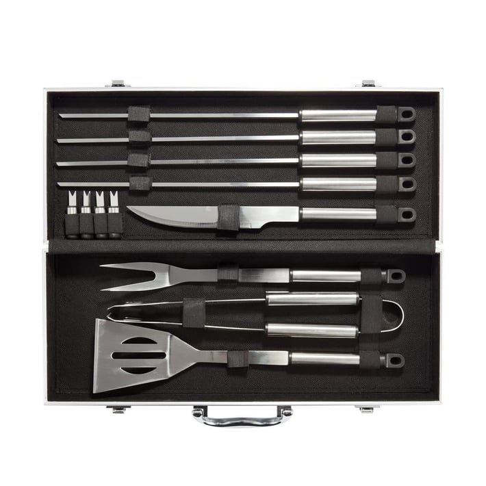 Barbecue utensil set, 12 pcs, in aluminum case