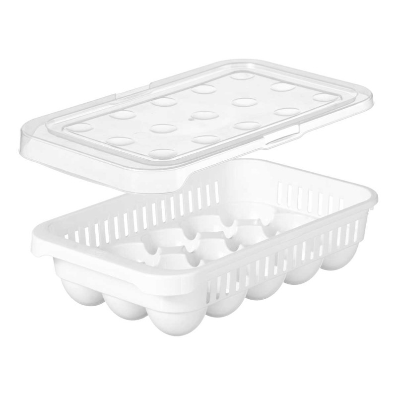 Egg holder Kinvara, plastic, with 15 slots, transparent-white