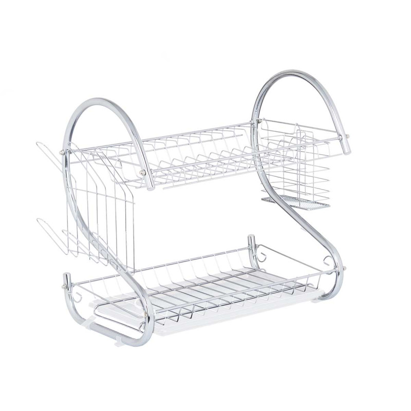 Dish drainer Kinvara, 2-tier, white, with tray and chrome-plated accessories