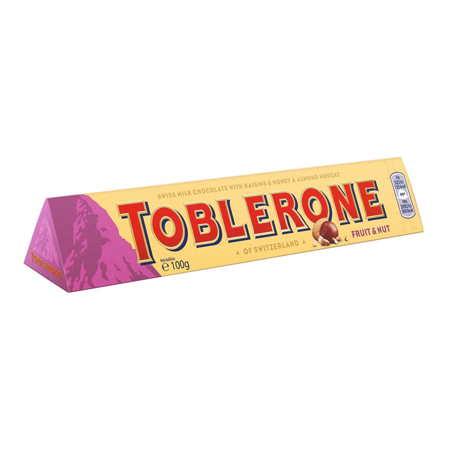 Toblerone Chocolate, fruit and nut, 100 g