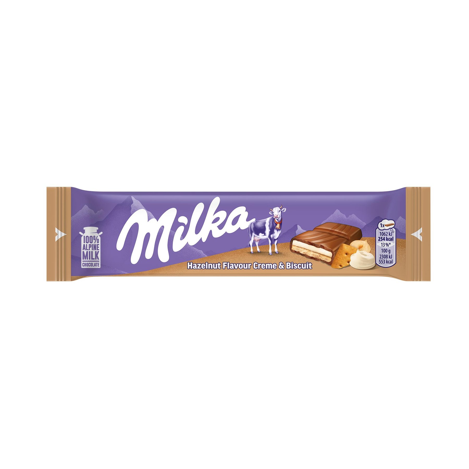 Milka Bar, with hazelnut cream and biscuit, 46 g