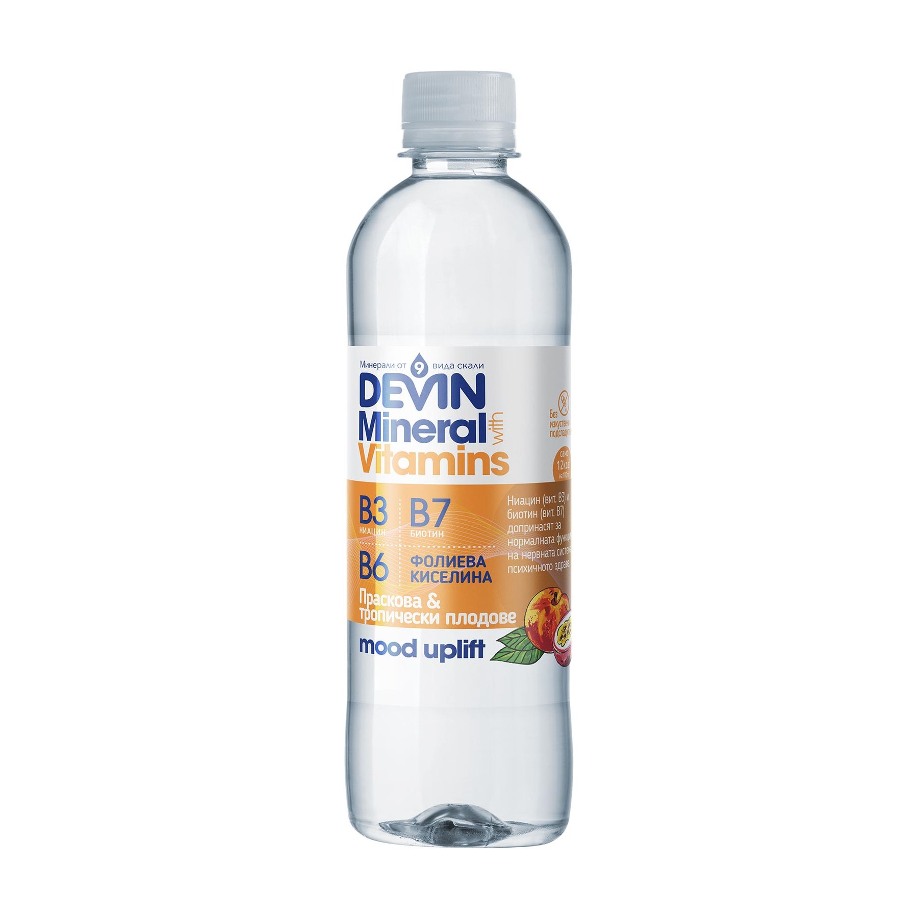 Devin Functional water Minerals & Vitamins, peach and tropical fruits, 425 ml