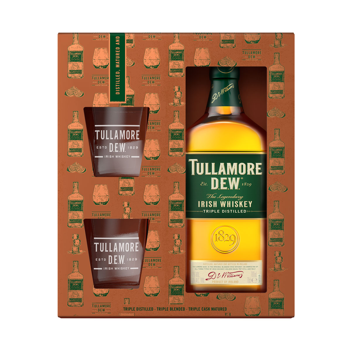 Tullamore Dew Whiskey, 700 ml, with 2 glasses