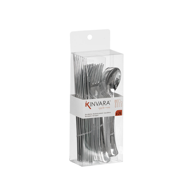 Spoons Kinvara, plastic, silver, 24 pcs