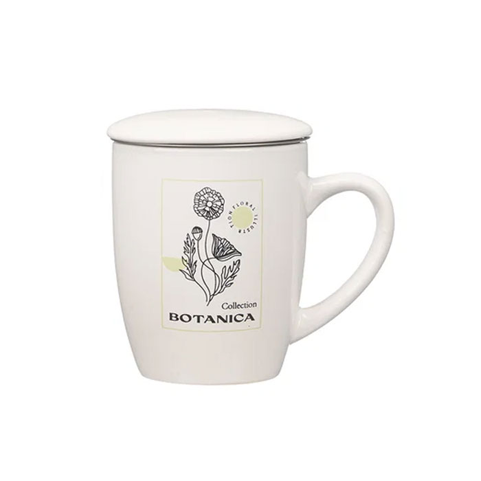 Cup Vessia Botanic, porcelain, with infuser and lid, 340 ml, assorted