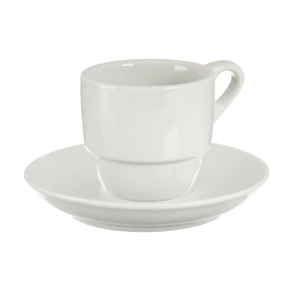 Чаша за кафе Vessia, с чиния, порцеланова, 200 ml, бяла, 6 броя