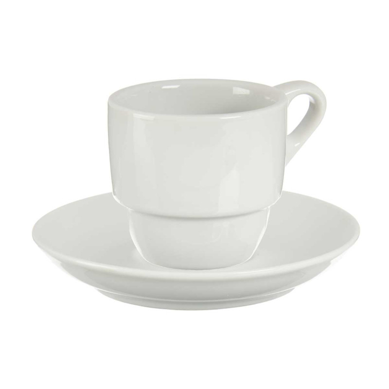 Coffee cup Vessia, with saucer, porcelain, 200 ml, white, 6 pcs