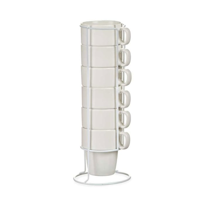 Чаша за кафе Vessia, със стойка, порцеланова, 360 ml, бяла, 6 броя