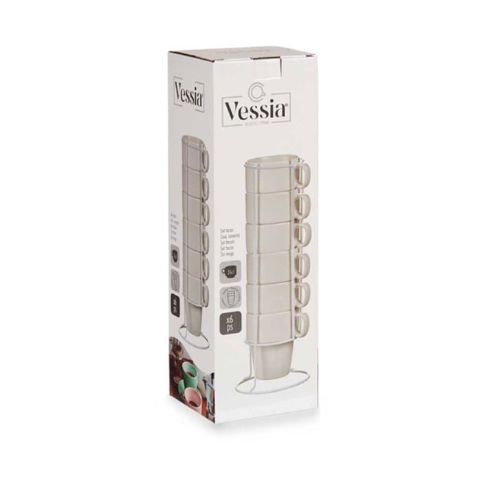 Чаша за кафе Vessia, със стойка, порцеланова, 360 ml, бяла, 6 броя