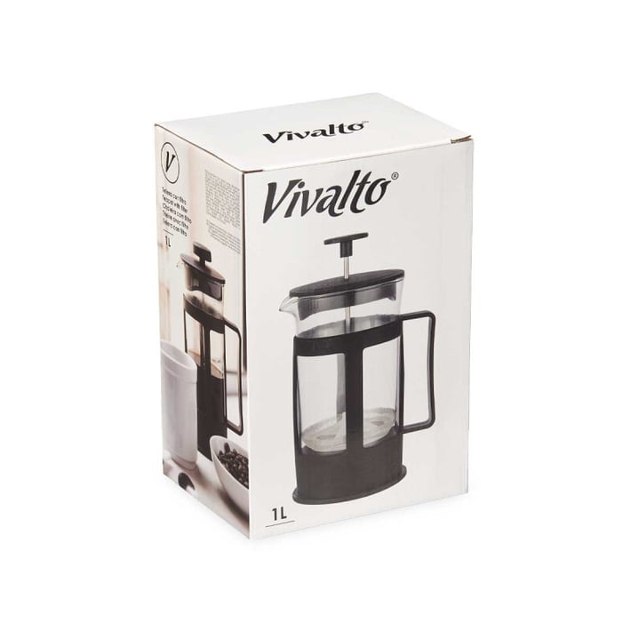 Кана за чай Vivalto, с преса, стъклена, 1 L, черна