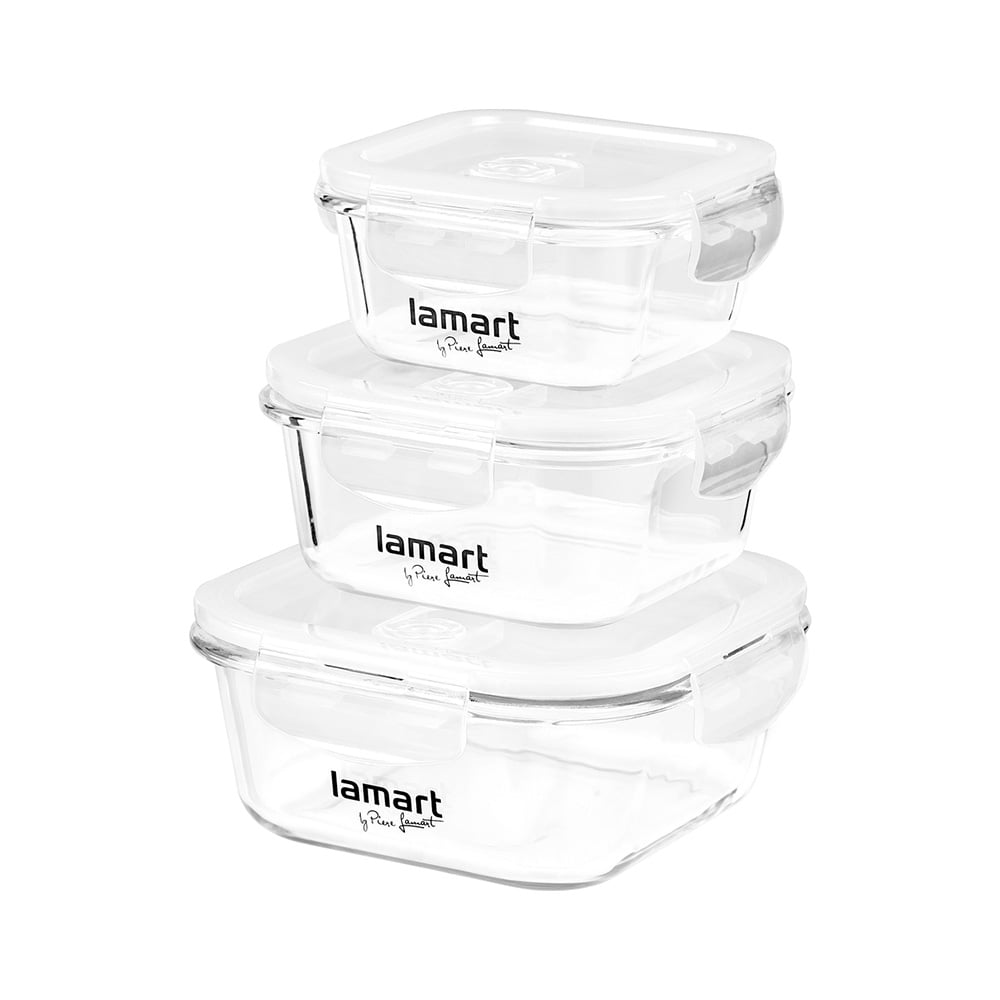 Lamart Set of Glass Food Containers, 320 ml, 520 ml, 800 ml