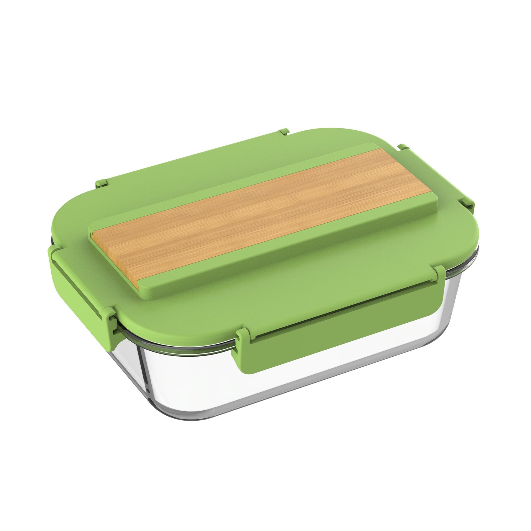 Food Container, Glass, with Cutlery in Lid, 1040 ml, Light Green