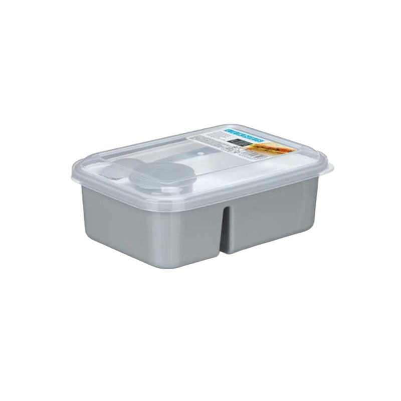 Lunch box Kinvara, with cutlery and divider, 1800 ml, grey