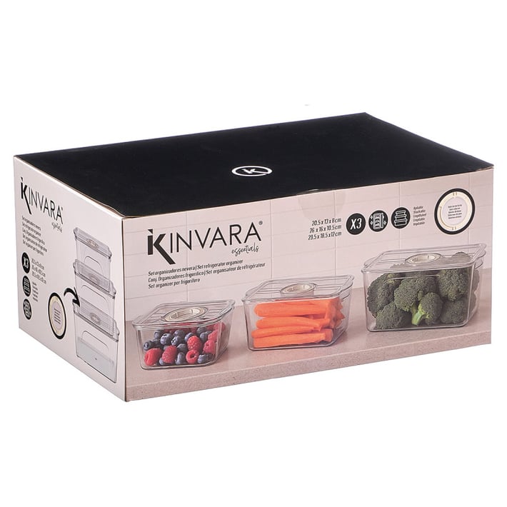 Органайзер за хладилник Kinvara, с дръжки, бял, 3 броя