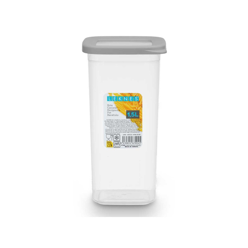 Jar Leknes, square, with lid, 1.5 L, grey