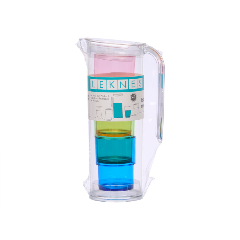 Pitcher Leknes, set with 4 colored cups, 1.6 L