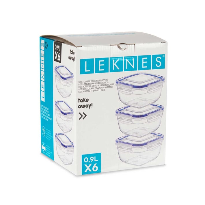 Кутия за съхранение Leknes, квадратна, пластмаса, 900 ml, 6 броя