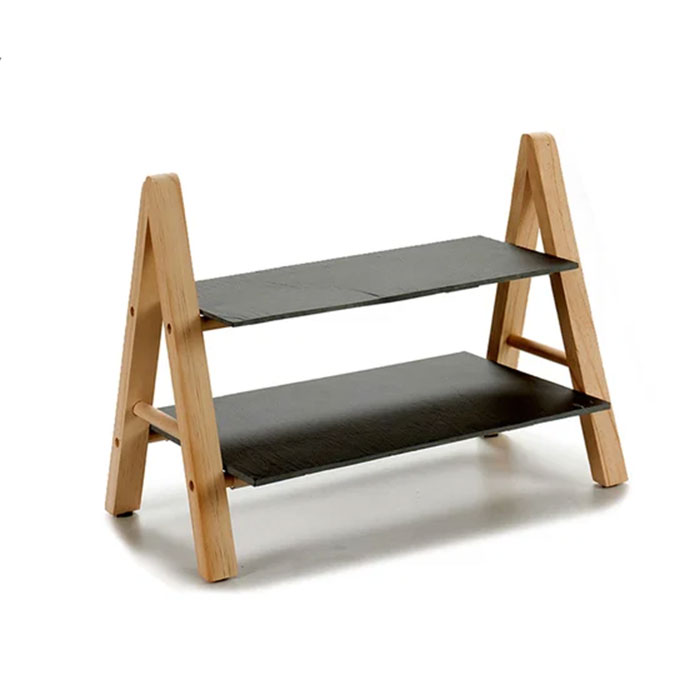 Shelf Kinvara, rectangular, stone and wood, 2-tier