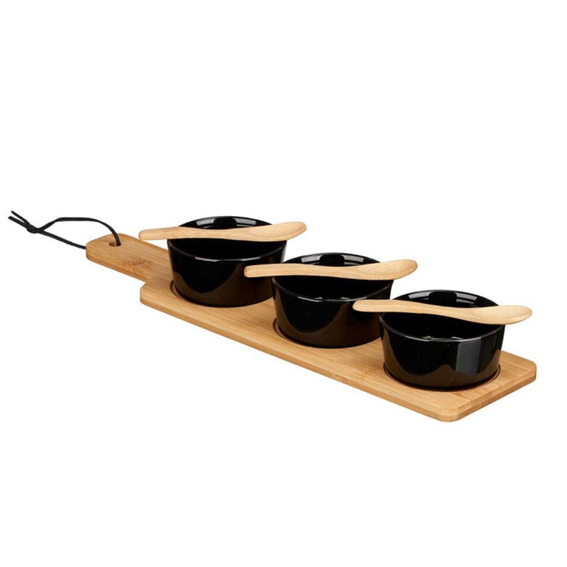 Bowl set with spoons and tray Kinvara, bamboo, black