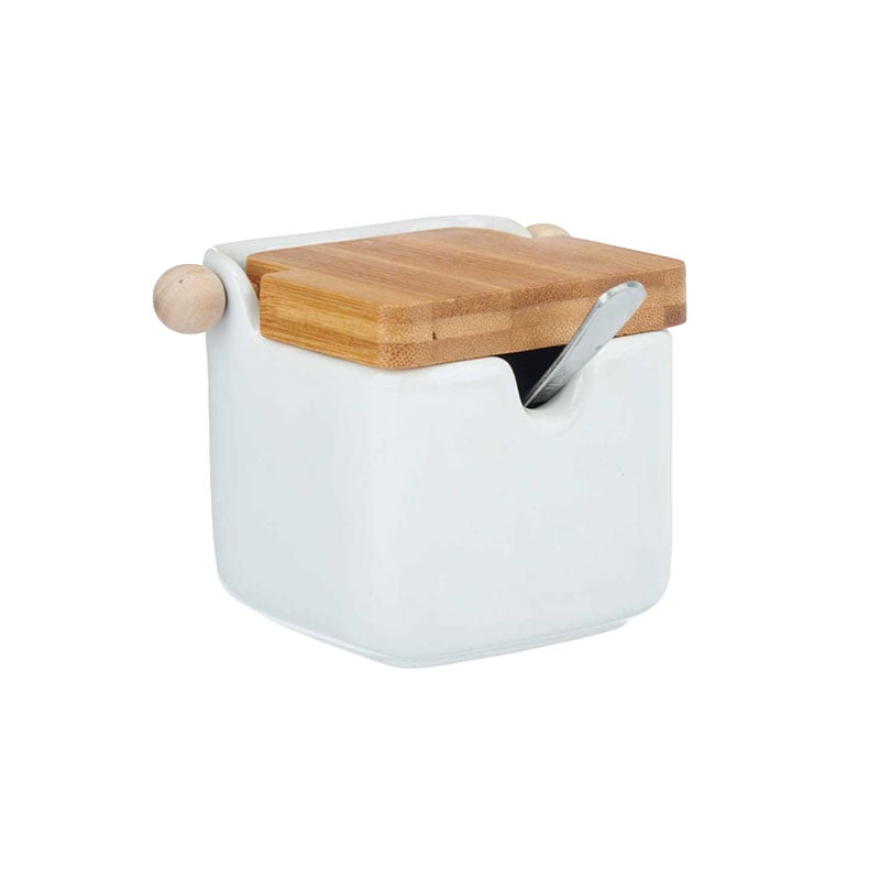 Sugar bowl Vessia, ceramic, with bamboo lid, white