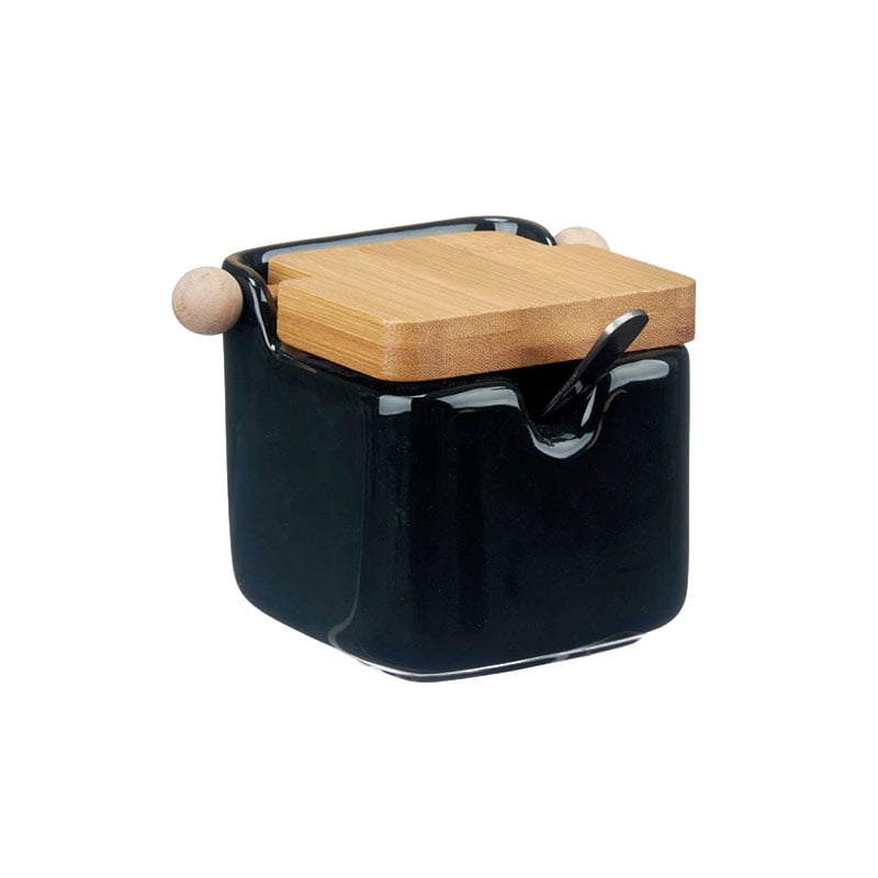 Sugar bowl Vessia, ceramic, with bamboo lid, black