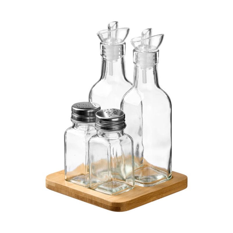 Oil & vinegar set Vivalto, glass and bamboo, 4 pcs