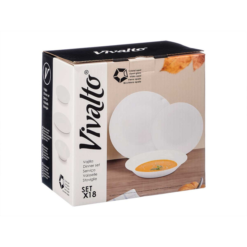 Dinnerware set Vivalto, round, opal, 18 pcs