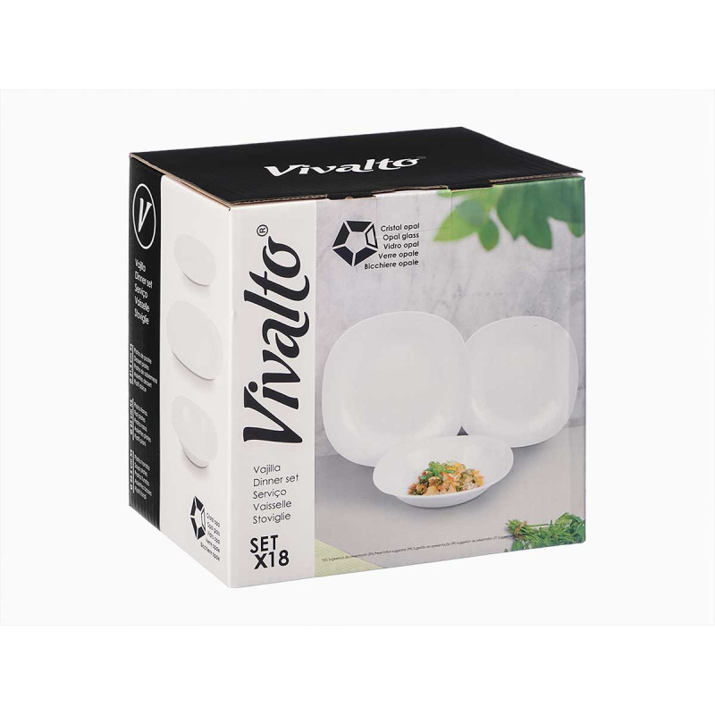 Dinnerware set Vivalto, rectangular, opal, 18 pcs