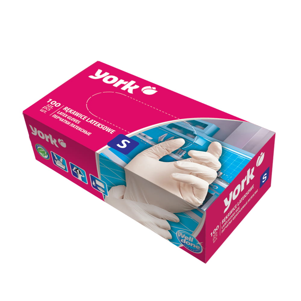 Gloves York, latex, powdered, S, 100 count