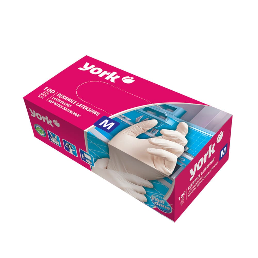 Gloves York, latex, powdered, M, 100 count