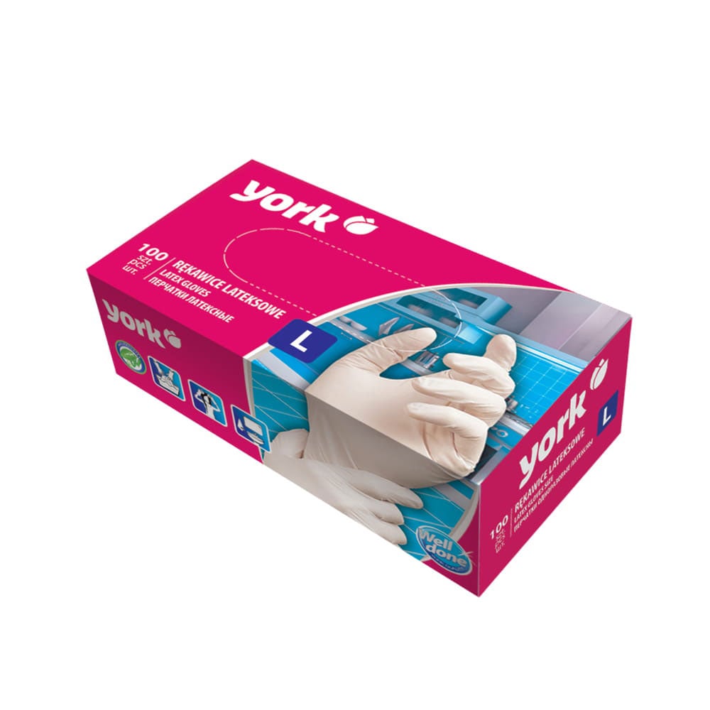 Gloves York, latex, powdered, L, 100 count