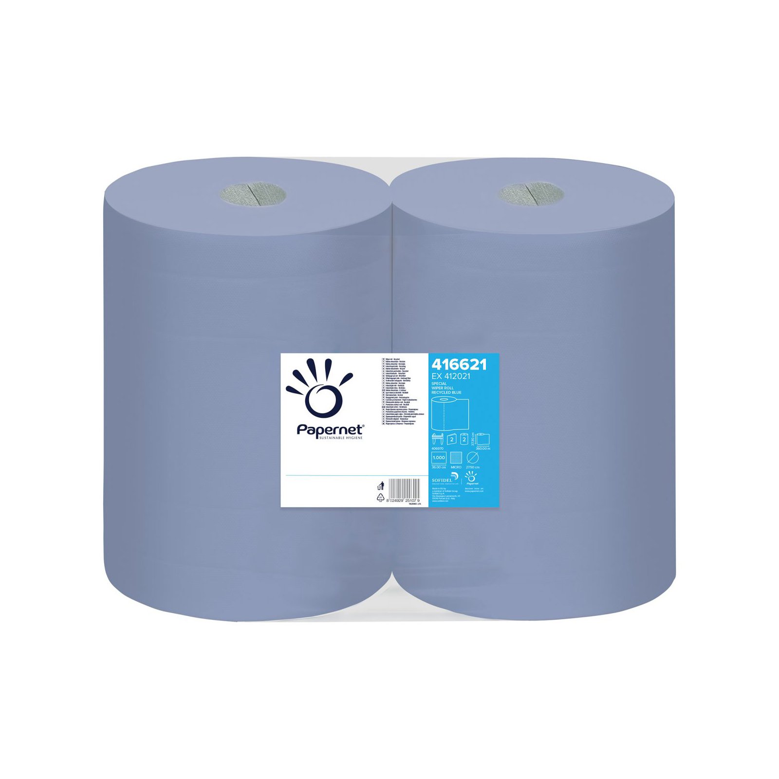 Industrial roll Papernet, double-layer, 360 m, 1000 short, blue, 2 counts