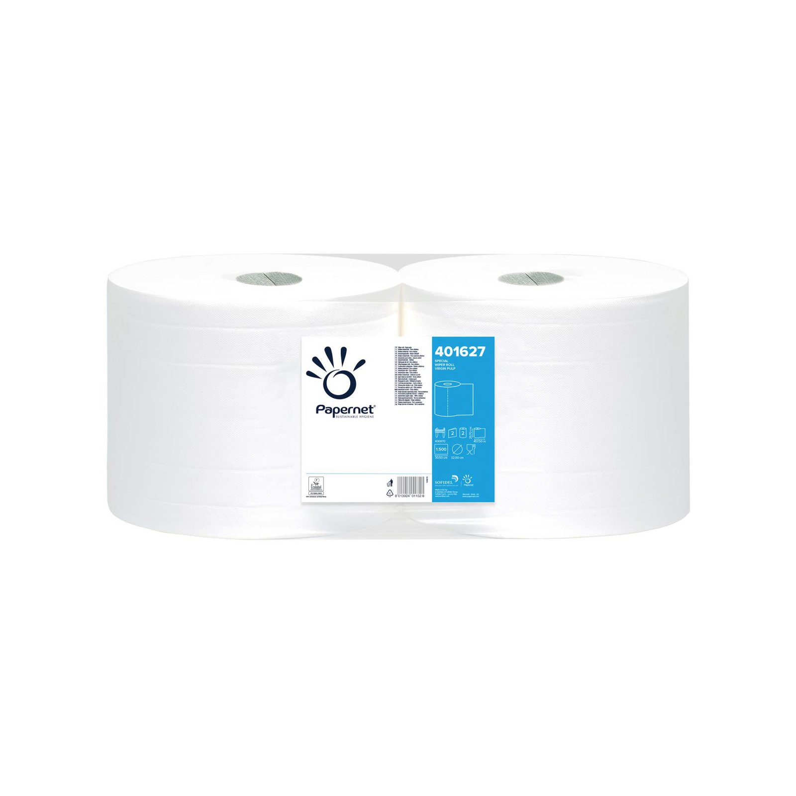 Industrial roll Papernet, double-layer, 30.5 х 25.7 cm, 458 m, 1500 short, 2 counts, 457.5 m