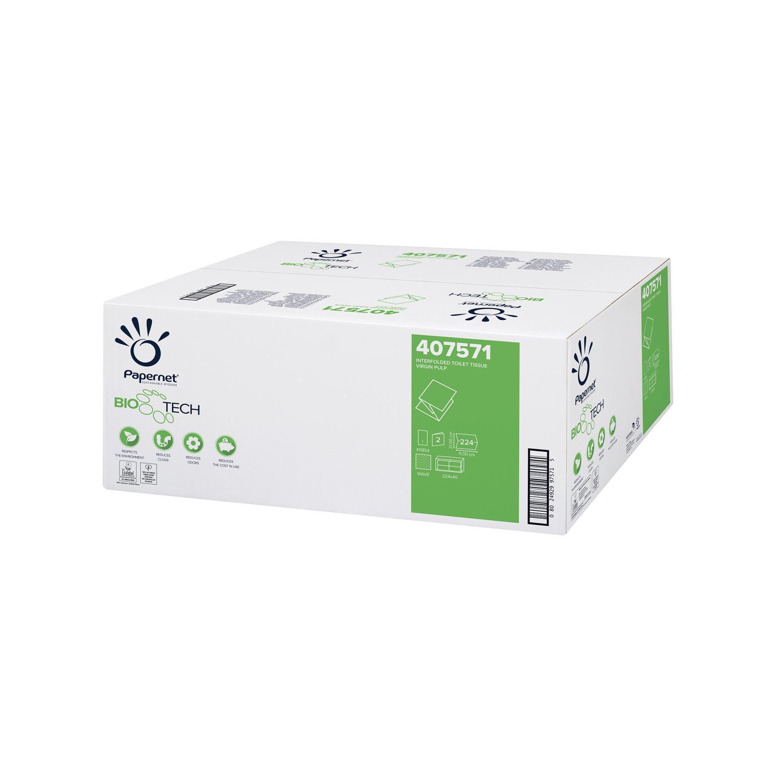 Toilet paper Papernet Bio Tech, per pack, double-layer, 21 x 11 cm, 224 sheets, 40 pieces