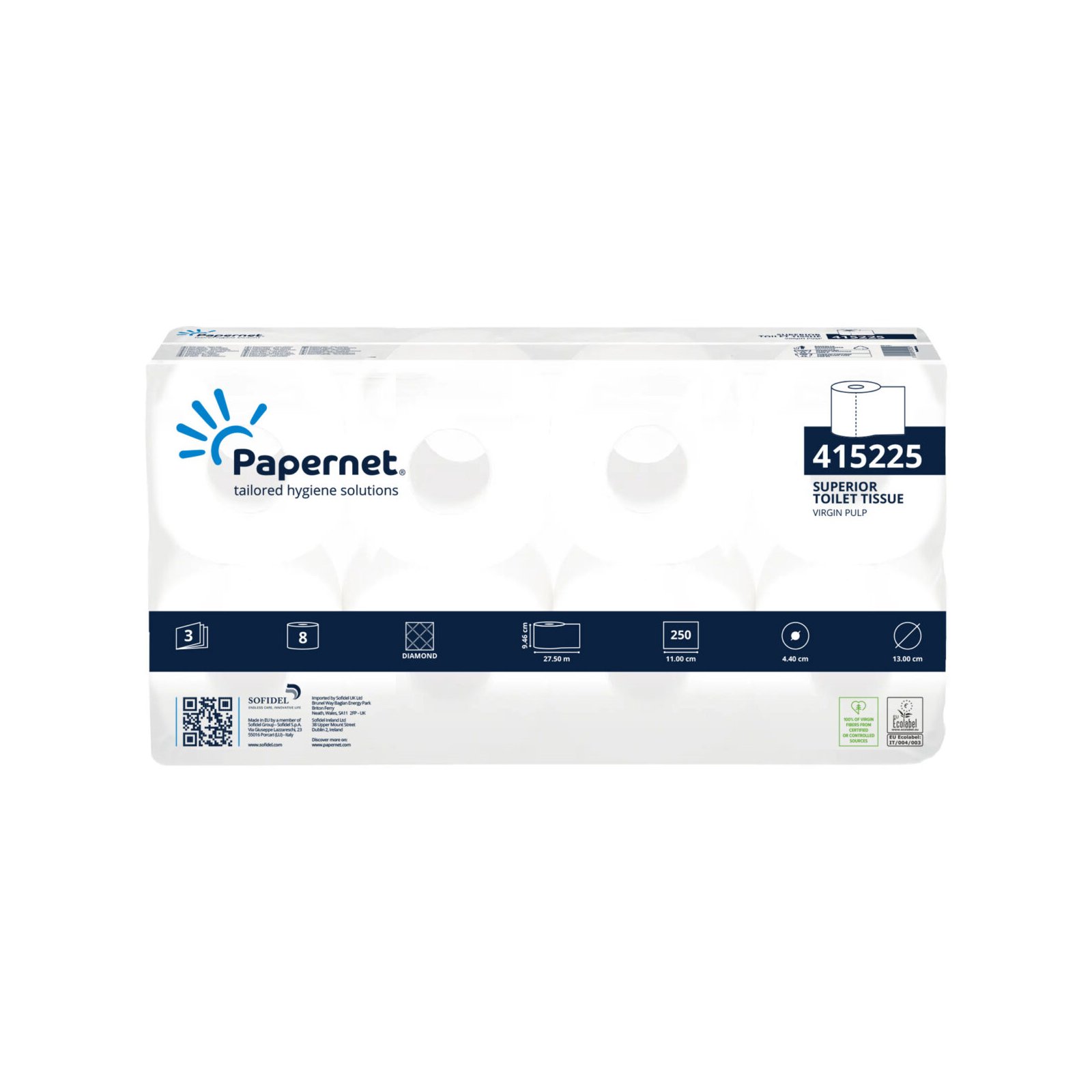 Toilet paper Papernet Superior, three-ply, cellulose, 250 sheets, 8 count