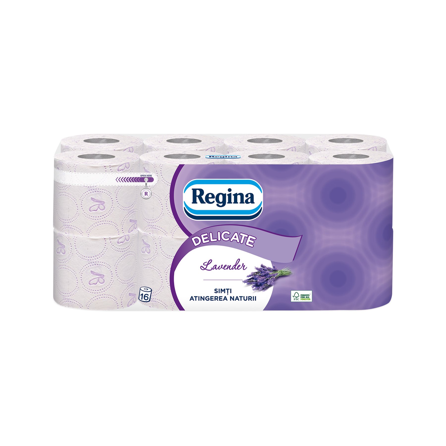 Toilet paper Regina Lavender, cellulose, three-ply, 135 sheets, 16 pieces
