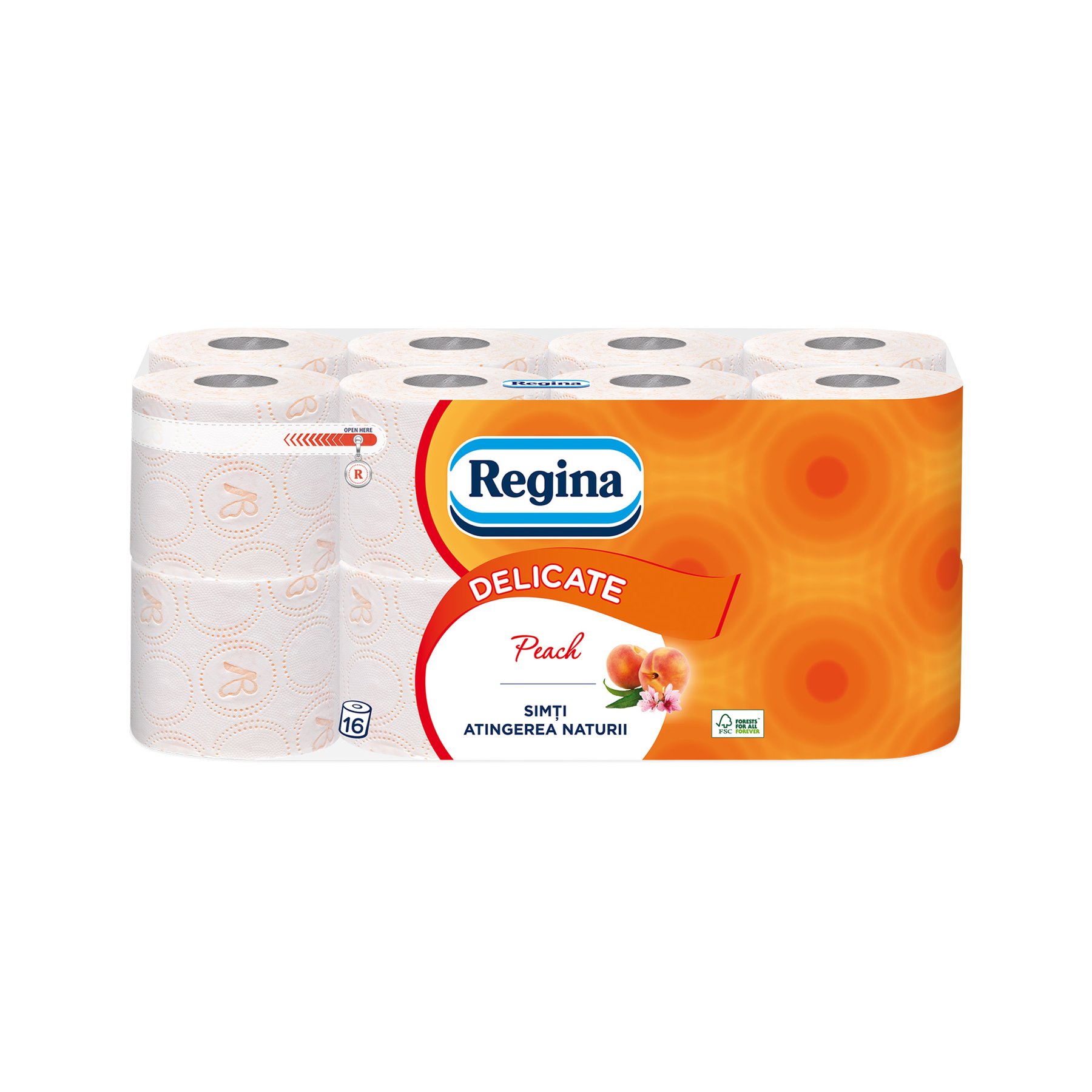 Toilet paper Regina Peach, cellulose, three-ply, 135 sheets, 16 pieces