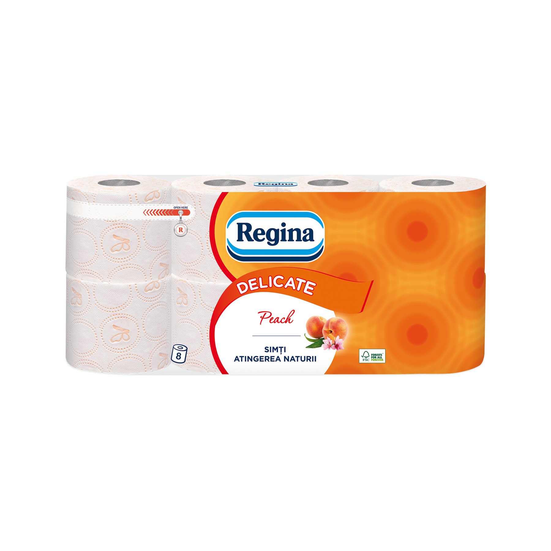 Toilet paper Regina Peach, cellulose, three-ply, 135 sheets, 8 pieces