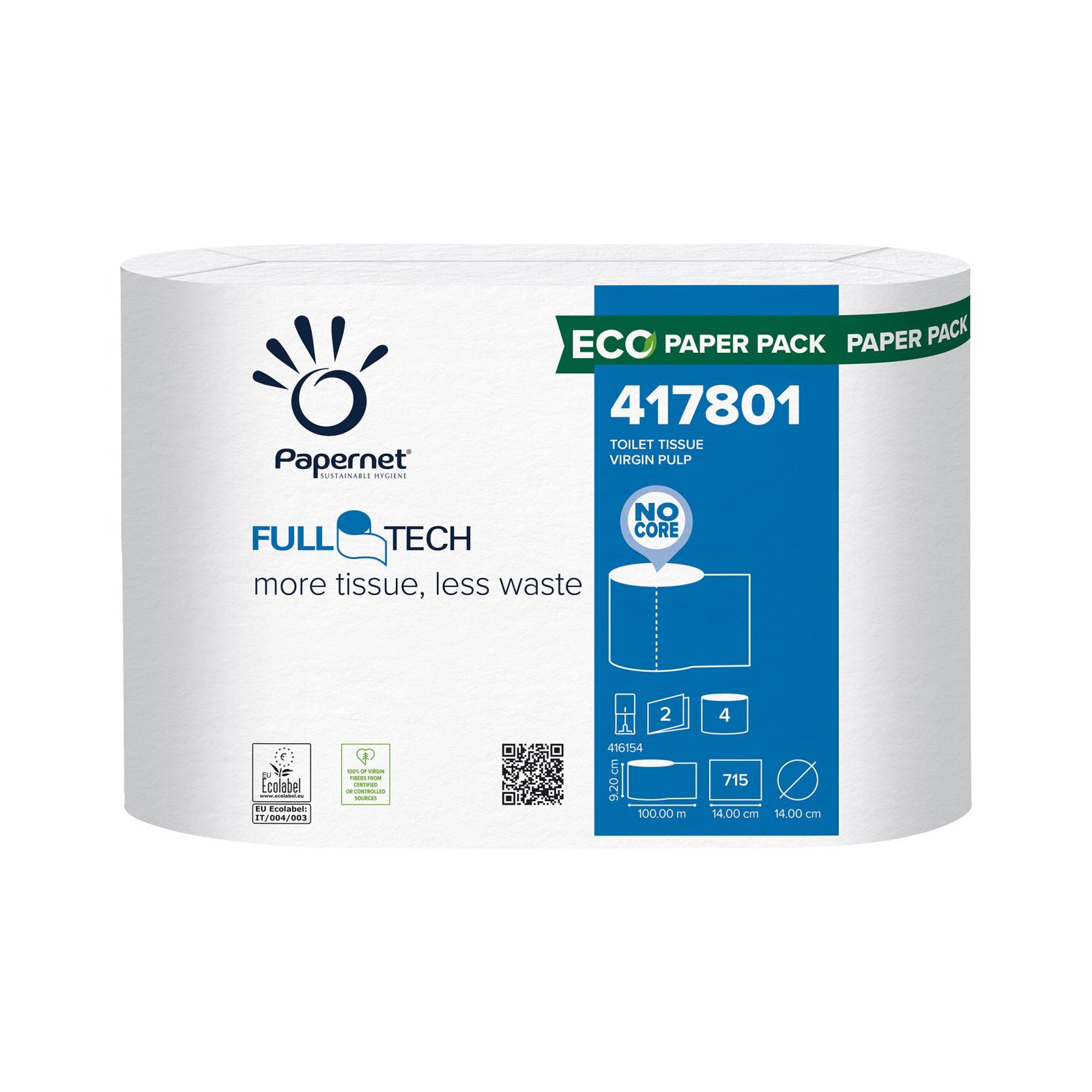 Toilet paper Papernet, Full Tech, cellulose, two-ply, 715 sheets, 4 pieces, 100.1 m