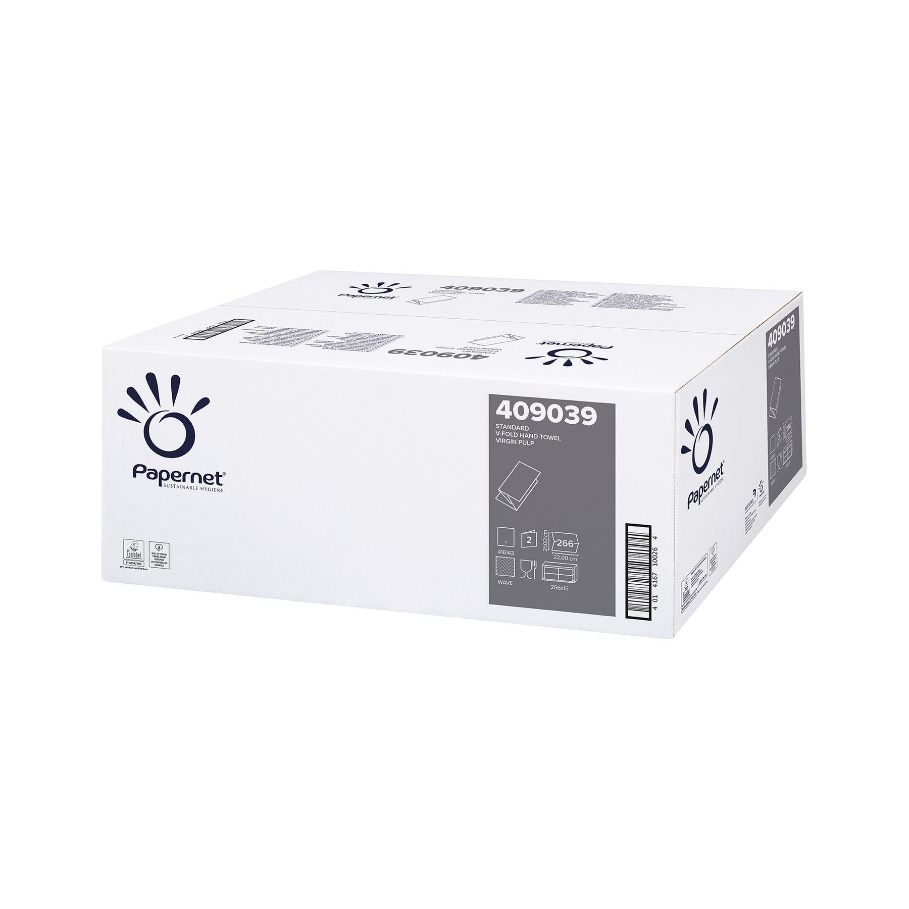 Towels for hands Papernet Standard, V-fold, double-ply, 22 x 21 cm, 266 short, 15 count