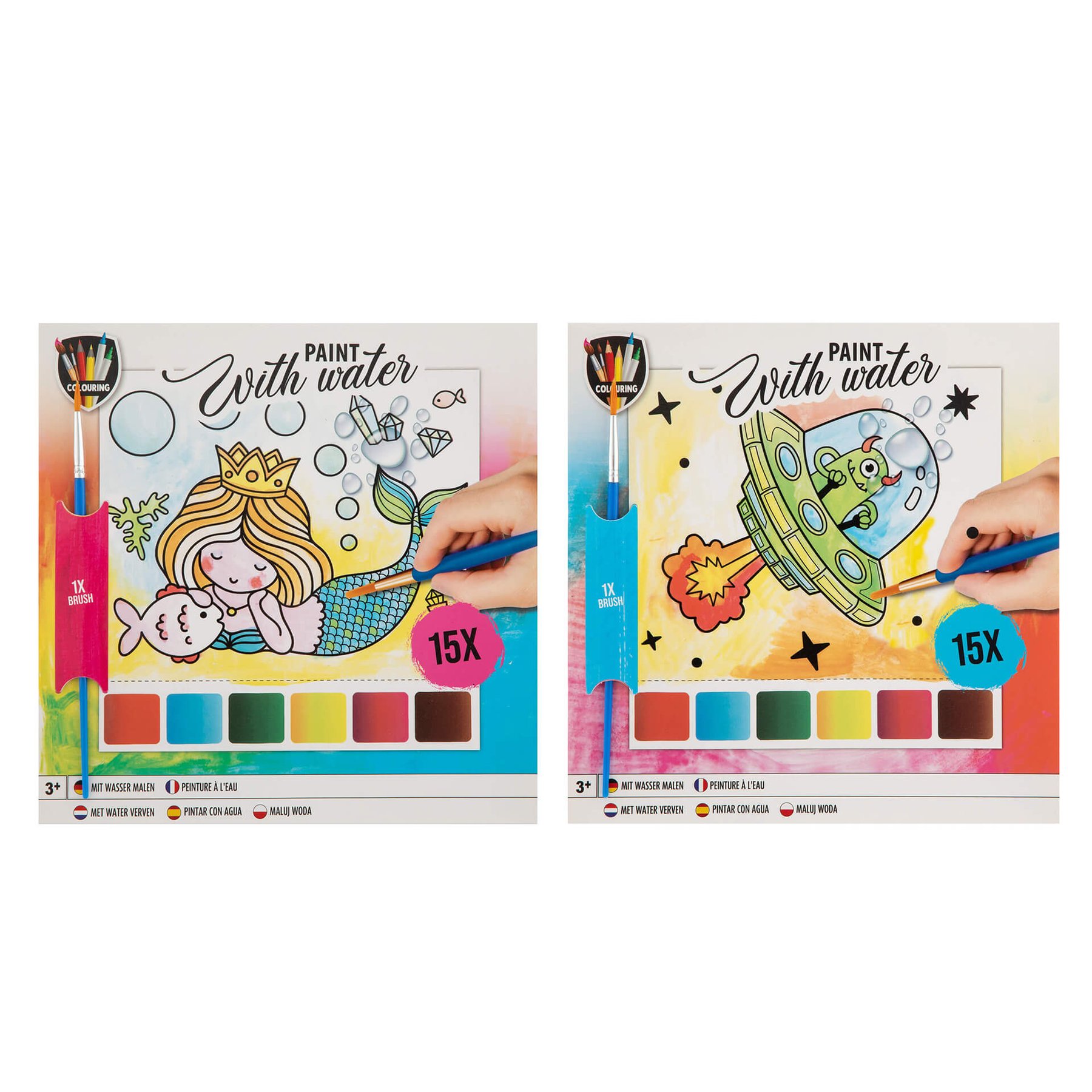 Moxy Water Colouring Pad, with brush included, assorted, 48 pcs