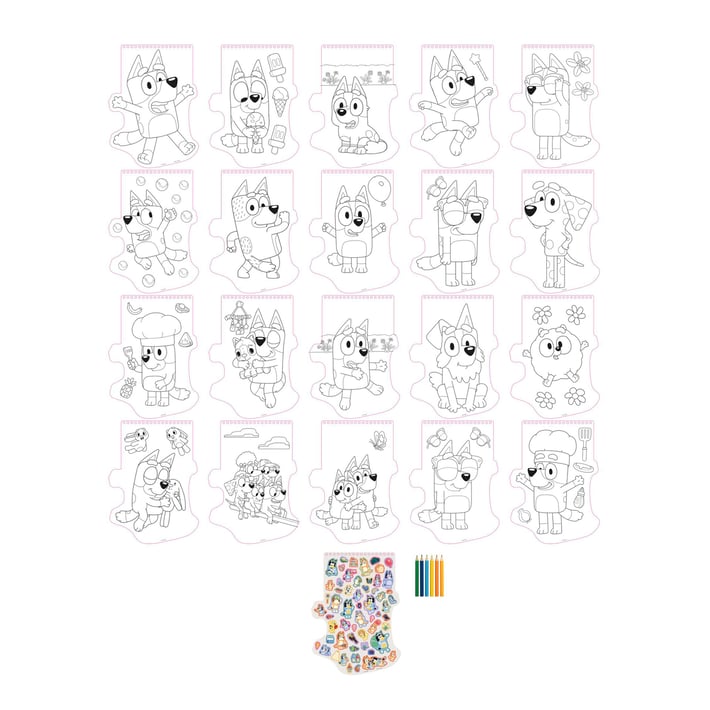 Moxy Книжка за оцветяване Bluey, 40 листа, с 6 молива