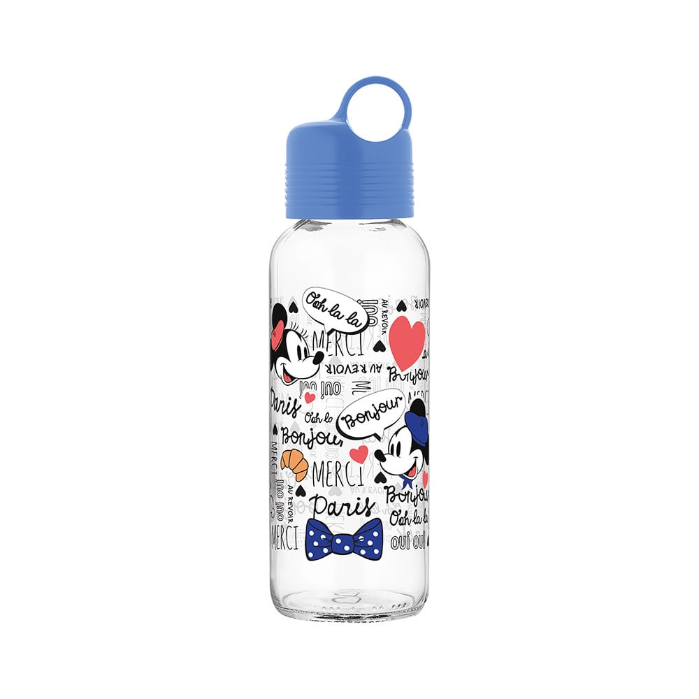 Disney Travel bottle, with 2 glass cups, blue