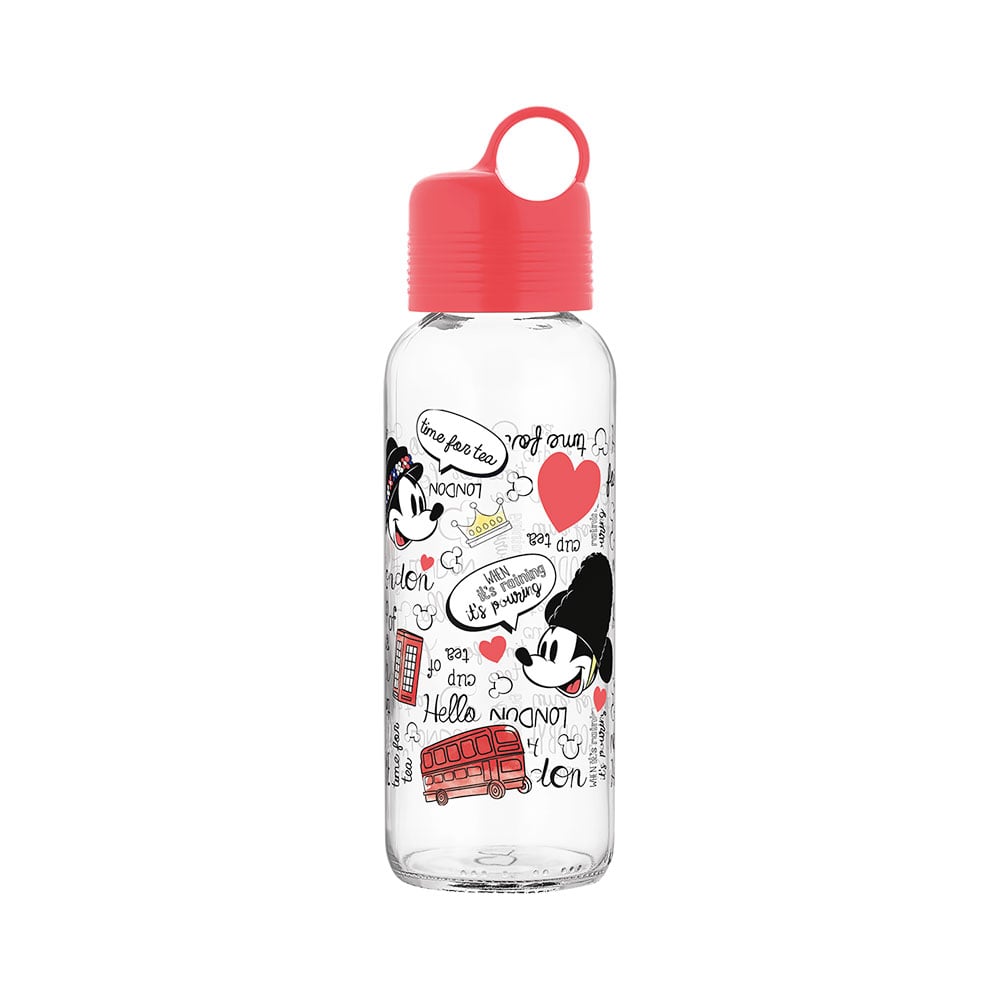 Disney Travel bottle, with 2 glass cups, red